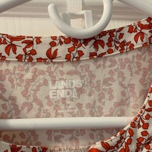 Lands' End Red and White Floral Blouse